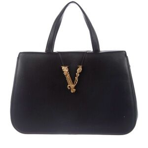 Versace Black and Gold Satchel with Gold Emblem